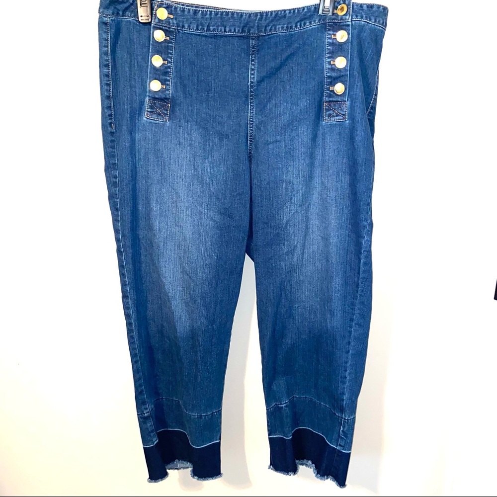 Eloquii high rise cropped raw hem straight jeans button detail plus size 20